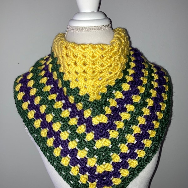 Mardi Gras Scarf Cowl / Granny Square Shawl