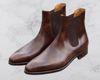Handgefertigte antike braune Chelsea-Stiefel | Herrenstiefel aus echtem Leder