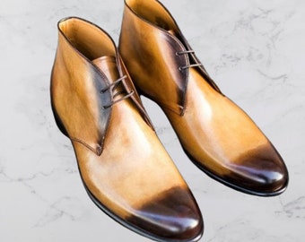 Botines de cuero marrón genuino hechos a mano para hombres / botines formales