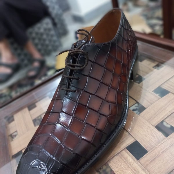 Handmade Genuine Cowhide Leather Lace-up Two-Tone Colour Goodyear Welted Dress Shoes for Men's Made to Order