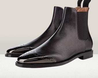 Handmade Men Black Boots | Premium Leather | Patent Toe Design