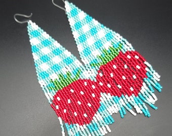 Strawberry Gingham Beaded Earrings