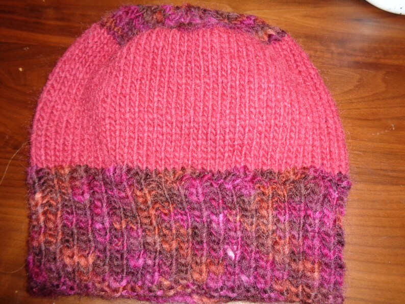 Hand knit knitted wool mohair cashmere Harrisville Designs Debbie Bliss hat cap watchcap beanie raspberry pumpkin mediumweight women OS