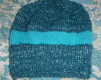 73 Hand Knit Knitted Handdyed Wool Silk Flax Linen Dark Blue Green