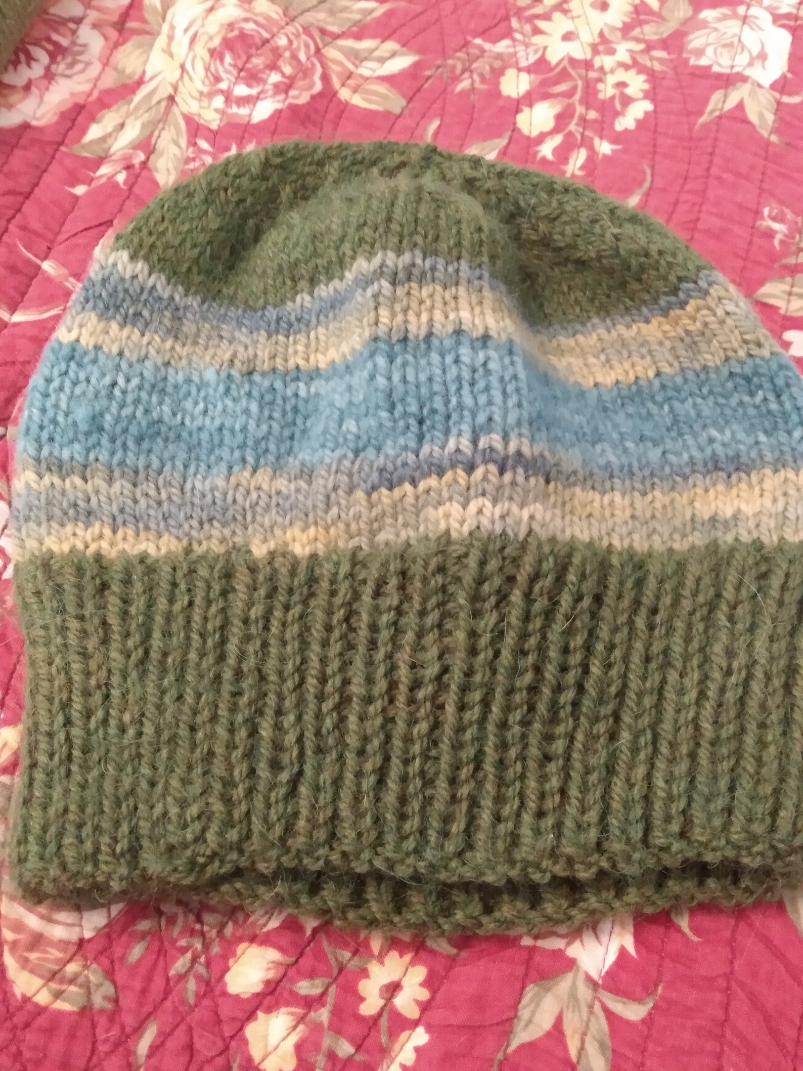 Handknit Knitted Watchcap Merino Wool Hand Dyed Skullcap Hat Beanie