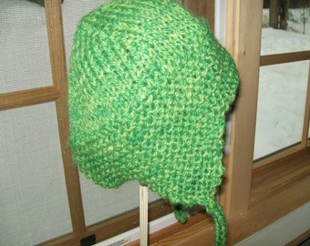 Handknit handdyed wool mohair earflap hat ski cap Spring Green OS