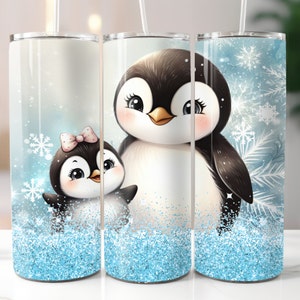 Cute Penguin Design 20oz Tumbler Wrap, Penguin Tumbler Design PNG, Digital Download, 20oz Penguin Sublimation Design