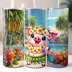 Cute Hula Pig Tumbler Wrap Design 20oz, Sublimation Download, Straight Skinny Tumbler Wrap PNG, Sublimation Design, Digital Download