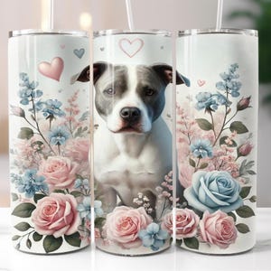 Floral Pitbull 20oz Tumbler Wrap Design, Sublimation Design, 20oz Straight Skinny Tumbler Wrap PNG, Sublimation Digital Download PNG