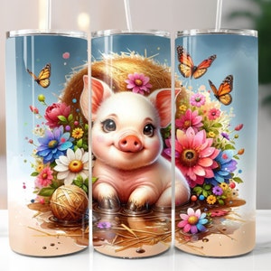 Cute Pig In The Mud Design 20oz Tumbler Wrap, Sublimation Download, Straight Skinny Tumbler Wrap PNG, Sublimation Design, Digital Download