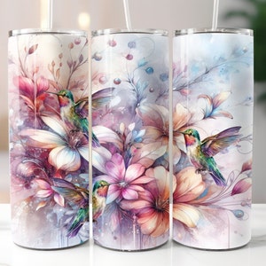Hummingbird 20oz Tumbler Design, Straight Skinny Tumbler Wrap PNG, Digital Download, 20oz Sublimation Design, Hummingbird Digital Download
