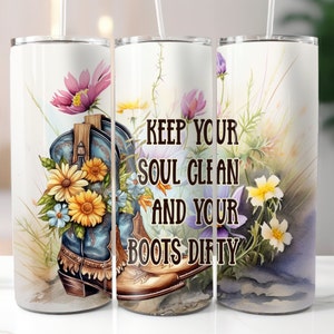 Floral Cowgirl Boots 20oz Tumbler Wrap, Cowgirl Tumbler Wrap PNG, Digital Download, Sublimation Design, Cowgirl Boots Design PNG