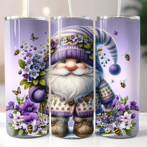 Floral Gnome 20oz Tumbler Design, Instant Digital Download PNG, 20oz Tumbler Sublimation Design, Gnome Tumbler Wrap, Digital Design PNG