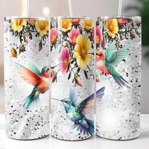Hummingbirds Floral 20oz Tumbler Wrap Design, Straight Skinny Tumbler Wrap PNG, Digital Download, 20oz Sublimation Design
