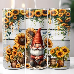Sunflower Gnome Tumbler Wrap 20oz, Tumbler Design, Straight Tumbler, Digital Download, Gnome Sublimation Design, Tumbler Design