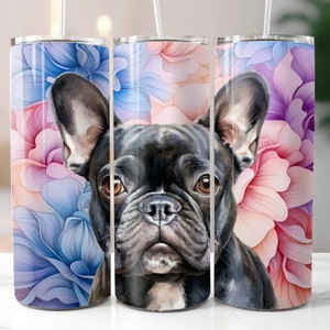 Floral French Bulldog 20oz Tumbler Wrap, 20oz Tumbler Design, Sublimation Download, Straight Skinny Tumbler Wrap PNG, Digital Download PNG