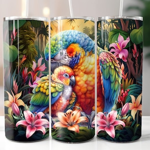 Parrot 20oz Tumbler Wrap Design, 20oz Parrot Tumbler Design, Tumbler Wrap Digital Download, 20oz Sublimation Design, Tropical Bird PNG