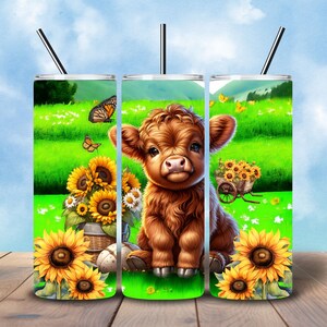 Highland Cow Design, 20oz Tumbler Wrap, Straight Skinny Tumbler Wrap PNG, Digital Download, 20oz Sublimation Design, PNG Digital Download