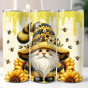 Sunflower Gnome Tumbler Wrap, 20oz Tumbler Design, Straight Tumbler, Digital Download, Gnome Sublimation Design PNG, 20oz Tumbler Design