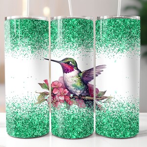 Hummingbird with Glitter Design 20oz Tumbler Wrap, Straight Skinny Tumbler Wrap PNG, Digital Download PNG, 20oz Sublimation Design