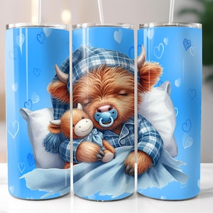 Baby Boy Highland Cow 20oz Tumbler Wrap, Straight Tumbler Wrap, Digital Download PNG, 20oz Sublimation Design, Highland Cow Tumbler Design