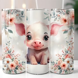 Cute Floral Pig Design 20oz Tumbler Wrap, Sublimation Download, Straight Skinny Tumbler Wrap PNG, Sublimation Design PNG, Digital Download