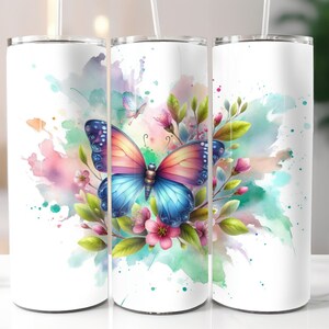 Butterfly 20oz Tumbler Wrap Design, Straight Skinny Tumbler Design, Butterfly Sublimation Design, PNG Digital Download