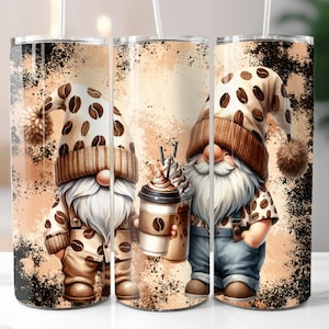 Coffee Gnome Design 20oz Tumbler Wrap, Straight Tumbler PNG, Digital Download, 20oz Gnome Sublimation Design, Tumbler Sublimation Design