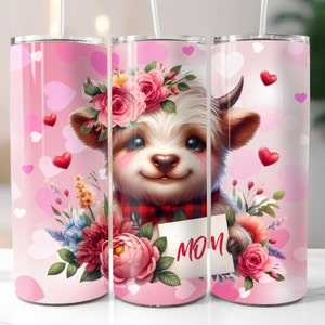 Highland Kuh Mama 20 Unzen Tumbler Wrap, gerade dünne Tumbler Wrap PNG, digitaler Download, 20 Unzen Tumbler Sublimation Design PNG