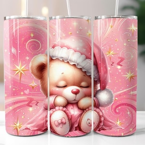 Cute Girl Teddy Bear 20oz Tumbler Wrap, Instant Digital Download, Straight Skinny Tumbler Wrap PNG, Sublimation Digital Download