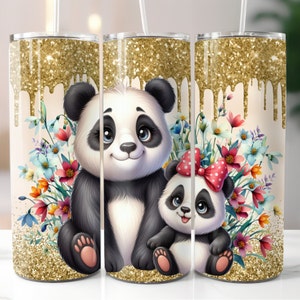 Cute Panda Bear 20oz Tumbler Wrap, Instant Digital Download, Straight Skinny Tumbler Wrap PNG, Sublimation Digital Download