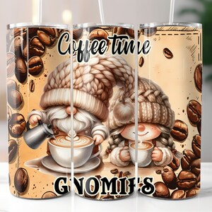 Coffee Time Gnomies 20oz Tumbler Wrap Design, Straight Tumbler, Digital Download, 20oz Gnome Sublimation Design, Tumbler Sublimation Design