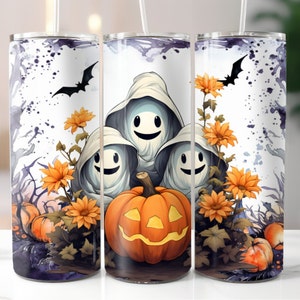 Halloween Ghosts 20oz Tumbler Wrap, Straight Skinny Tumbler Wrap PNG, Digital Download PNG, Halloween Tumbler Design, Sublimation Design