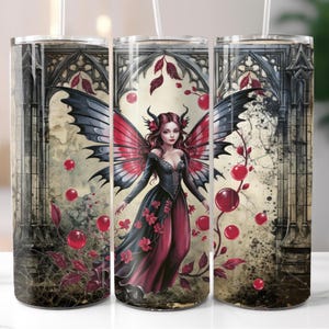 Gothic Fairy Tumbler Wrap, Gothic Tumbler PNG, Halloween Tumbler Design, 20oz Skinny Sublimation Tumbler Design, Digital Download