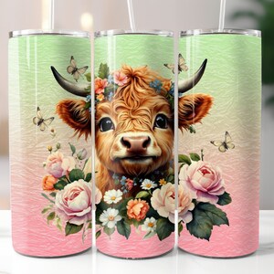 Highland Cow 20oz Tumbler Wrap, Straight Skinny Tumbler Wrap PNG, Digital Download PNG, 20oz Sublimation Design, Highland Cow Tumbler Design