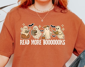 Ghost Book Reader Shirt, Ghost Reading Books Tee, Bookish Halloween Shirt, Teacher Librarian Halloween Gift, Halloween Book Lover, Reader