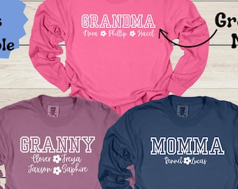 Personalized Grandma Long Sleeve Shirt Custom Mimi Shirt Customized Mother&#39;s Day Long Sleeve Shirt Christmas Gift with Grandchildren Names