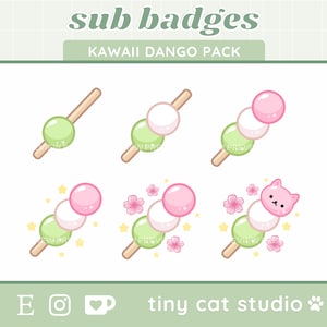 Insignias de Dango Sub para Twitch / 6 niveles / Kawaii, Lindo, Sakura, Gestos de comida
