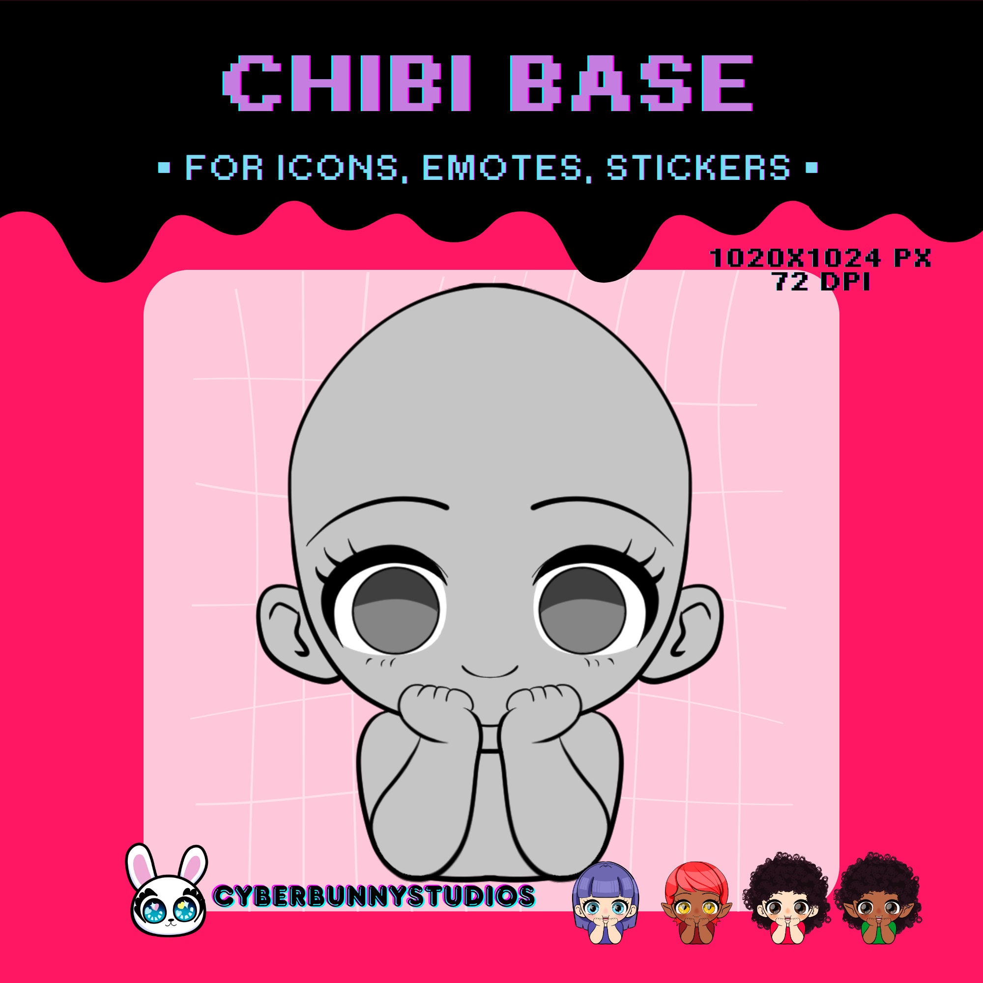 DIY Chibi Base PSD for Emotes, Adopts, Stickers & Twitch | Customizable 1024x1024 Kawaii Template