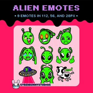Alien Emote Pack for Twitch/Discord/YouTube | Custom Twitch Emotes | Cute Alien Emote | Green Alien | Discord Stickers | Stream Emotes