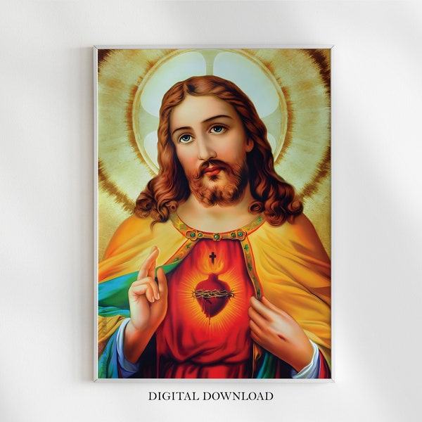 Sacred Heart of God Jesus of Divine Mercy, Jesus Print, Jesus Printable Poster, Religious Poster, Gallery Wall Art, Church Prints