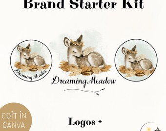 Autumn Deer Logo Set Design, DIY Premade Editable Canva Template, Boutique Fawn Woodland Boho Small Business and Shop Branding Kit