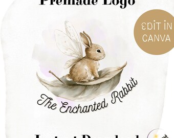 Whimsical Woodland Logo | Hare Premade Logo | Forest Rabbit Branding | Magical Fall Logo Design | Editable Canva Template