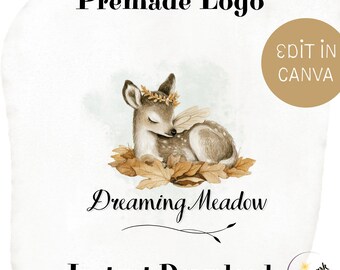 Autumn Deer Logo Design, DIY Premade Editable Canva Template, Boutique Fawn Woodland Boho Small Business and Shop Branding