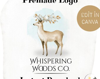 Autumn Deer Logo Design, DIY Premade Editable Canva Template, Boutique Buck Woodland Boho Small Business and Shop Branding