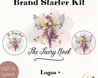 Autumn Fairy Logo Set Design, DIY Premade Editable Canva Template, Faery and Fae Woodland Boho Small Business and Shop Branding Kit