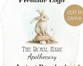 Whimsical Rabbit Logo | Hare Premade Logo | Forest Woodland Branding | Magical Fall Bunny Logo Design | Editable Canva Template