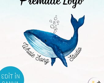 Whale Logo Design, DIY Premade Editable Canva Template, Boutique Coastal and Ocean Small Business and Shop Branding