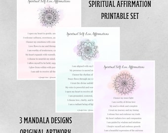 Spiritual Affirmation Printable Set of 3 | Mandala Wall Art Bundle | Self-Love, Healing & Intuition | Mindfulness Decor