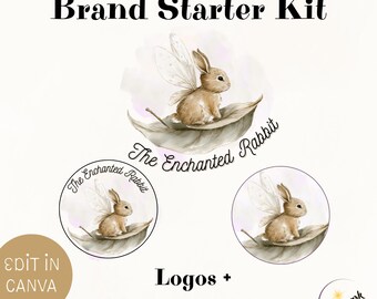 Autumn Rabbit Logo Set Design, DIY Premade Editable Canva Template, Boutique Bunny Hare Woodland Boho Small Business and Shop Branding Kit